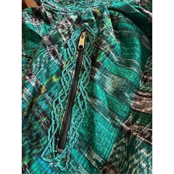 Green Handmade Ruffle Embroidered Floral Waist Apron 31" - Picture 8 of 9